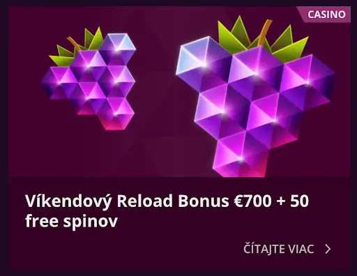 Fialové hroznové symboly a víkendový reload bonus €700 + 50 free spinov v Malina Casino