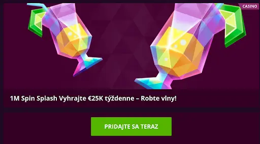 Farebné koktaily a promo akcia 1M Spin Splash s výhrou €25 000 týždenne v Malina Casino