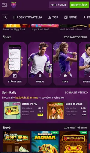 Malina Casino – Sekcia športových stávok, Spin Rally turnaje a nové hry