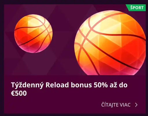 Basketbalové lopty a týždenný športový reload bonus 50 % až do €500 v Malina Casino