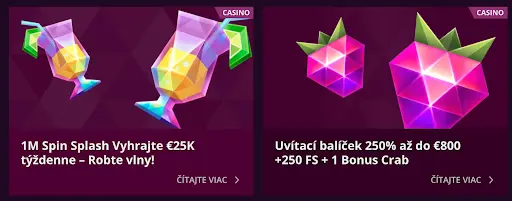 Promo koktaily a ponuka 1M Spin Splash – výhry €25 000 každý týždeň v Malina Casino